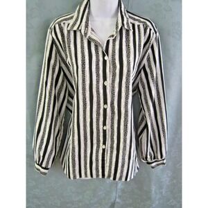 VTG All Hours Women's Shirt Size Medium B&W Striped Oversized Top
